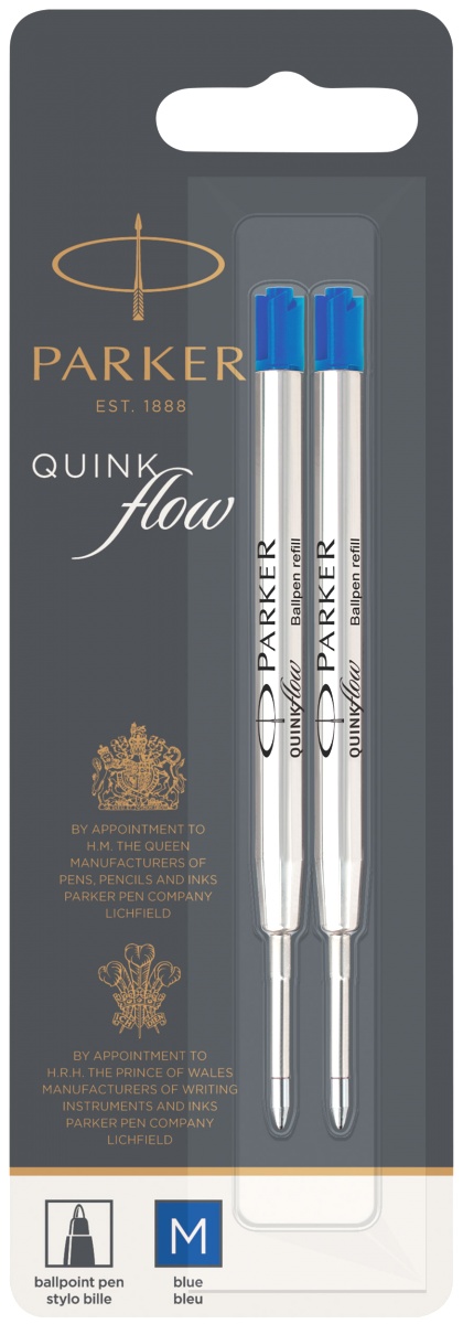 Parker Стержени для шариковой ручки Quink Flow (2шт),  M, синий (в блистере)