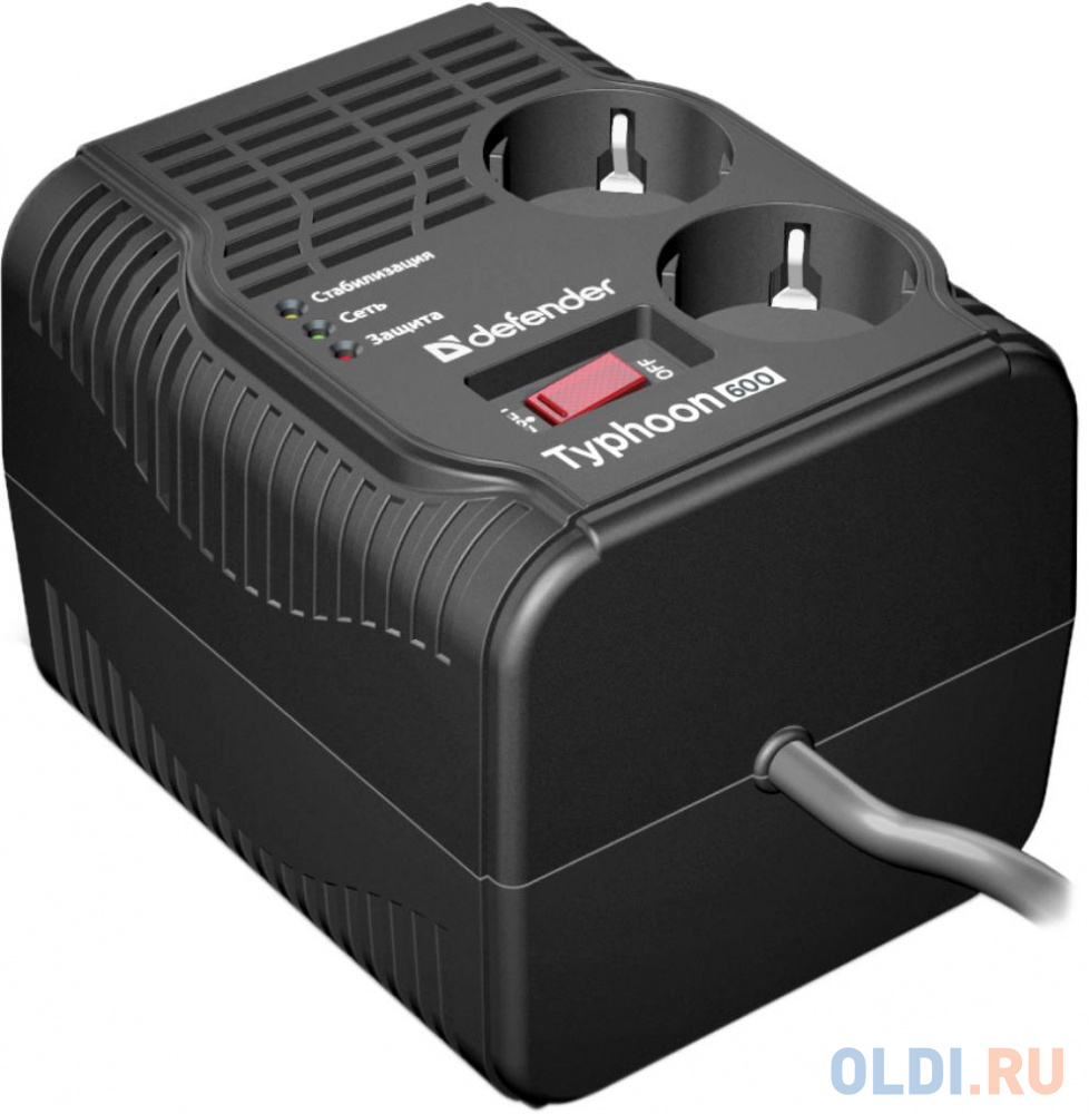 Стабилизатор напряжения Defender AVR Typhoon 600 2 розетки 0.6 м 99032