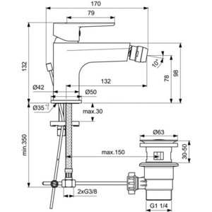 Смеситель для биде Ideal Standard Cerafine O с донным клапаном (BC498AA)