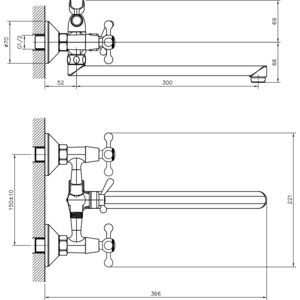 Комплект смесителей Decoroom для раковины и ванны, с душем, хром (DR53012, DR53043)