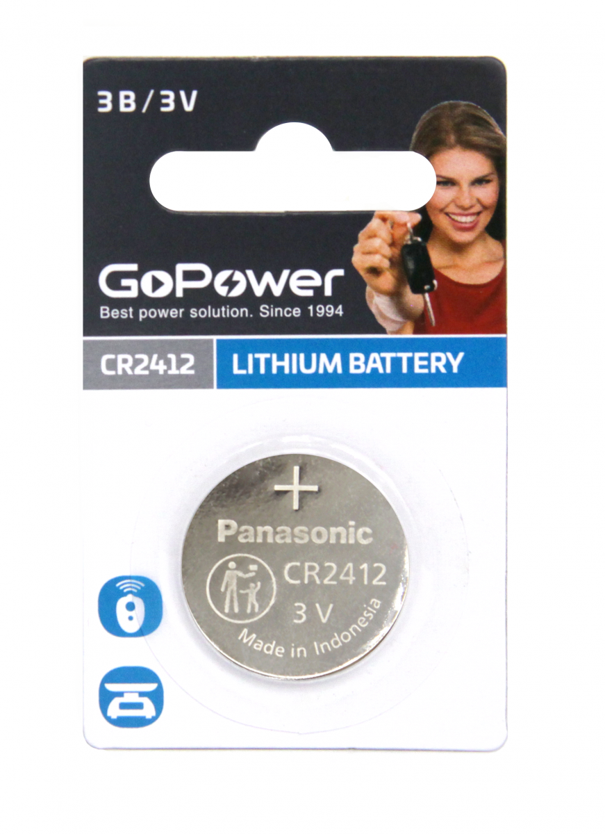 Батарея GoPower CR2412, 3V, 1шт. (00-00021266)