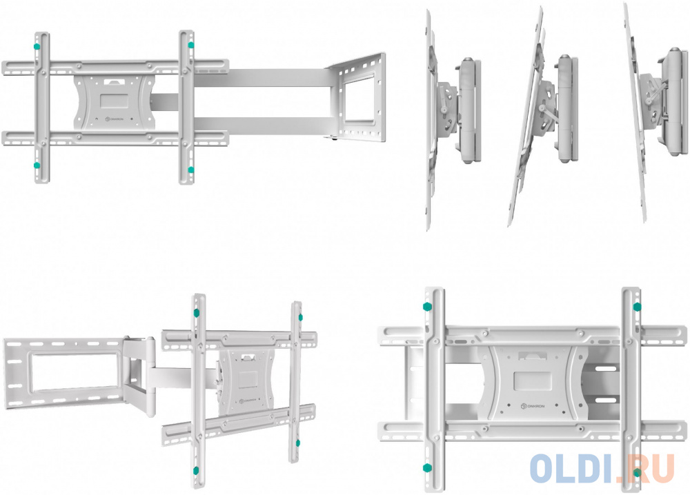 Кронштейн ONKRON/ 40-75" макс 400*600  наклон -5°/+15° поворот ±180° Макс нагрузка 68,2кг, от стены 110-711мм, белый в Москвe