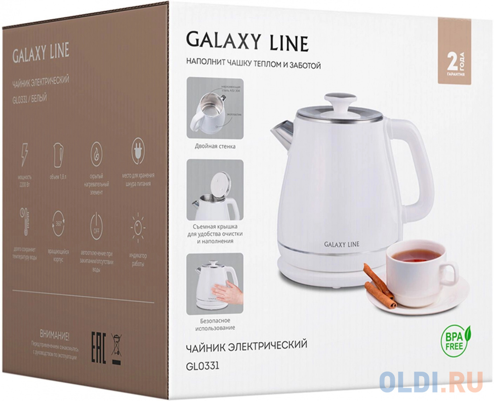 Чайник электрический Galaxy Line GL 0331 1.8л. 2200Вт белый корпус: пластик (ГЛ0331ЛБЕЛ)