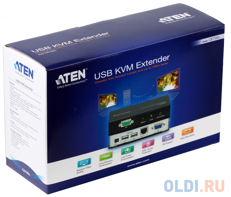 Удлинитель, SVGA+KBD+MOUSE USB ATEN, 150 метр., HD-DB15+USB A-тип, Female, c KVM-шнуром USB 1.8м, Б.П. 220 5.3V, (макс.разрешение 1920х1200 60Hz (30m)