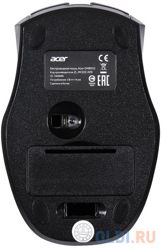 Мышь беспроводная Acer OMR032 чёрный красный USB + радиоканал