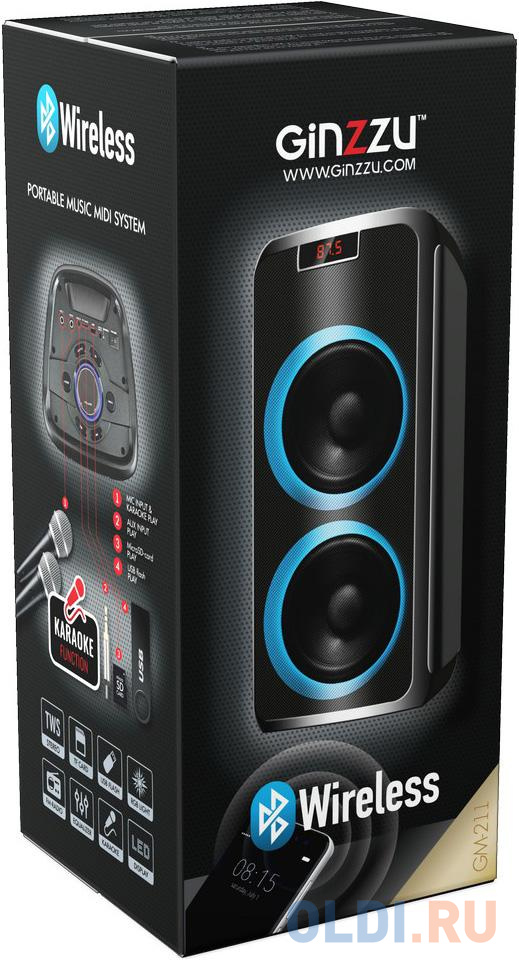 Ginzzu GM-211, Акустическая система Midi, RGB/BT/USB/TF/FM/ДУ в Москвe