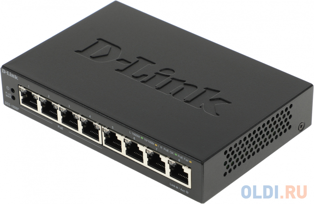 Коммутатор D-Link DGS-1008P/F1A 8G 4PoE+ 80W неуправляемый