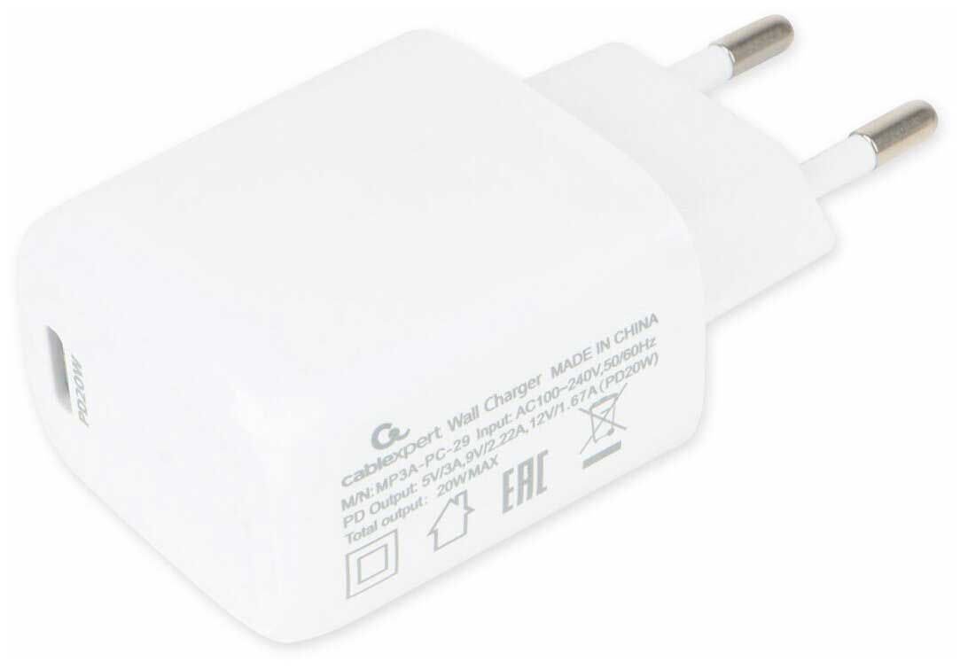 Сетевое зарядное устройство Cablexpert MP3A-PC-29, PD20W,QC3.0,белый