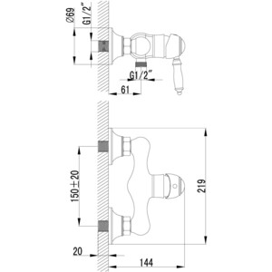 Смеситель для душа Lemark Villa с лейкой, бронза (LM4803B)