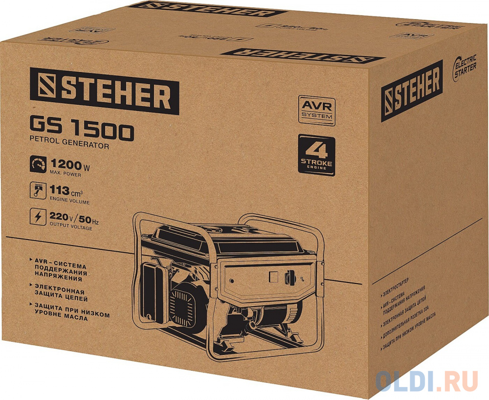 GS-1500 бензиновый генератор, 1200 Вт, STEHER