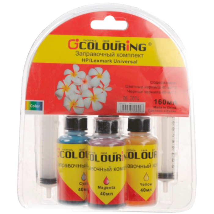 Чернила Colouring CG-INK-UNI H/L 4*40мл, 4 шт. x 40 мл, голубой/пурпурный/желтый/черный, совместимые в Москвe