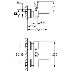 Смеситель для ванны Grohe Eurocube Joy с душевым гарнитуром, хром (23666000, 27394002)