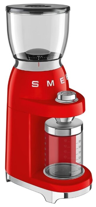 Кофемолка SMEG CGF01, жернова, регулировка помола, 350 г, 150 Вт, красный