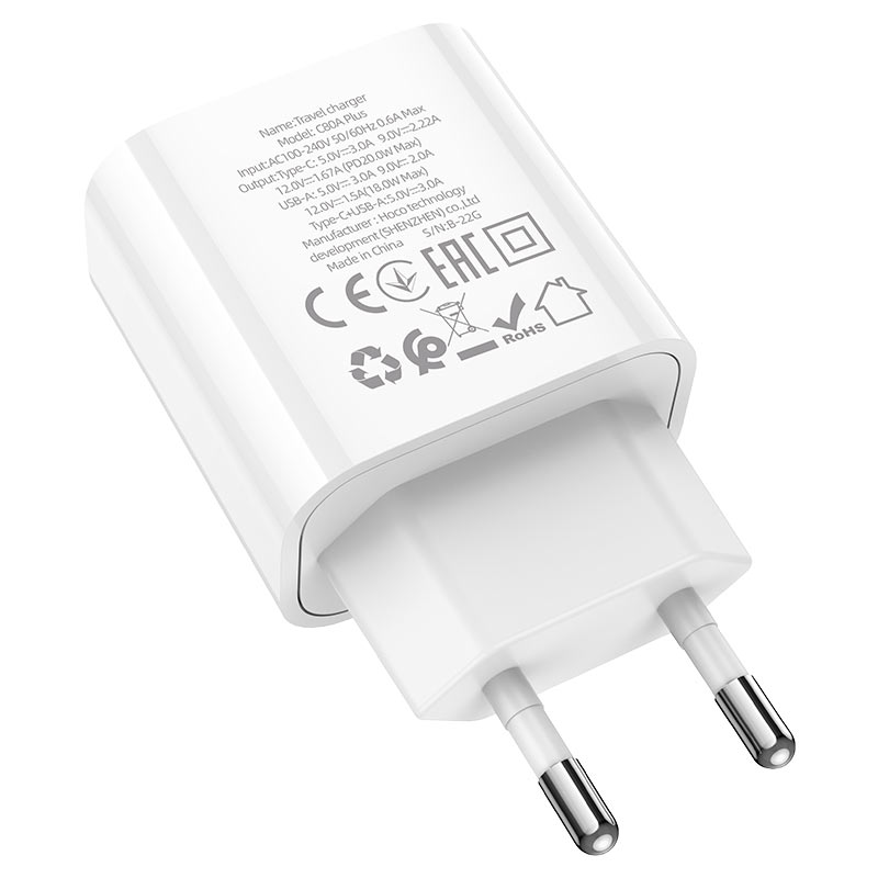 Зарядное устройство Hoco C80A Plus Rapido 1xUSB - 1xUSB-C 3А PD20W QC3.0 White 6931474779885