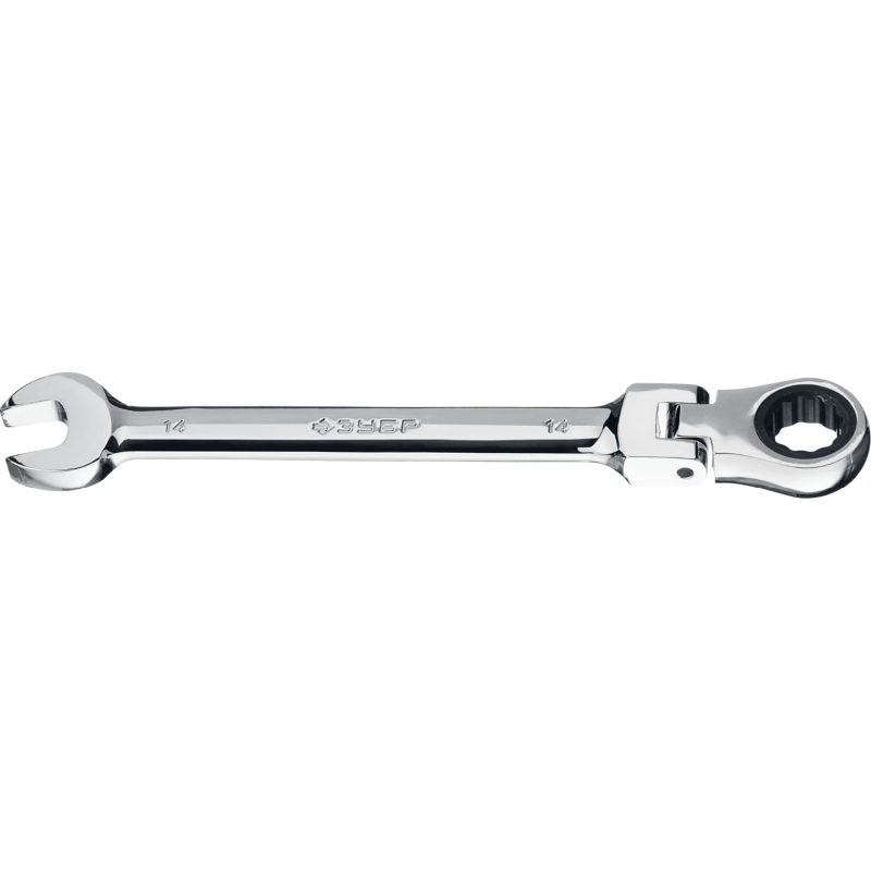 Ключ гаечный комбинированный 14x14 мм, CrV, трещотка, шарнирная головка, ЗУБР Профессионал (27101-14)