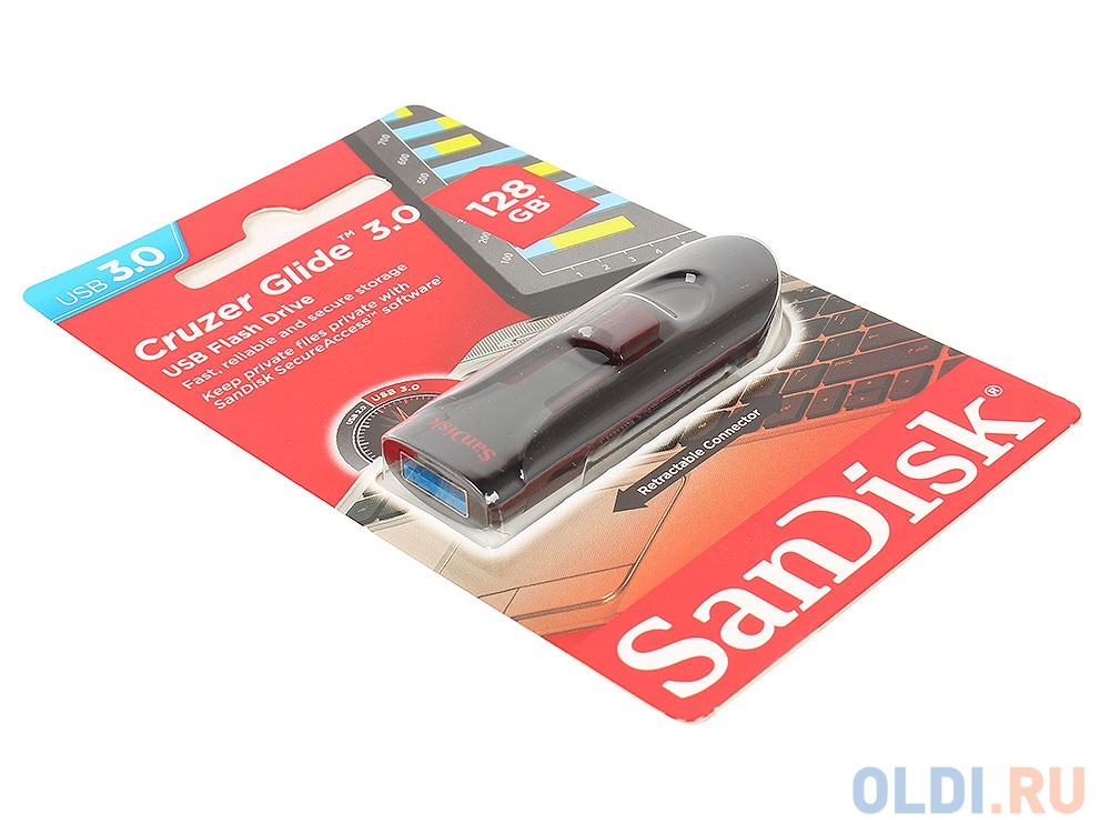 Внешний накопитель 128GB USB Drive <USB 3.0 SanDisk Cruzer Glide 3.0 (SDCZ600-128G-G35) в Москвe