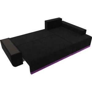 Угловой диван Лига Диванов Чикаго микровельвет черный\фиолетовый правый угол (110754)