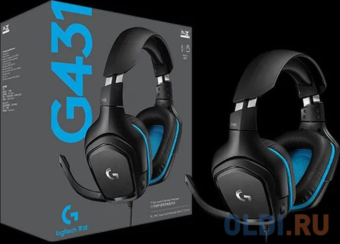 Наушники с микрофоном Logitech G431 черный/синий 2м мониторные оголовье (981-000772)