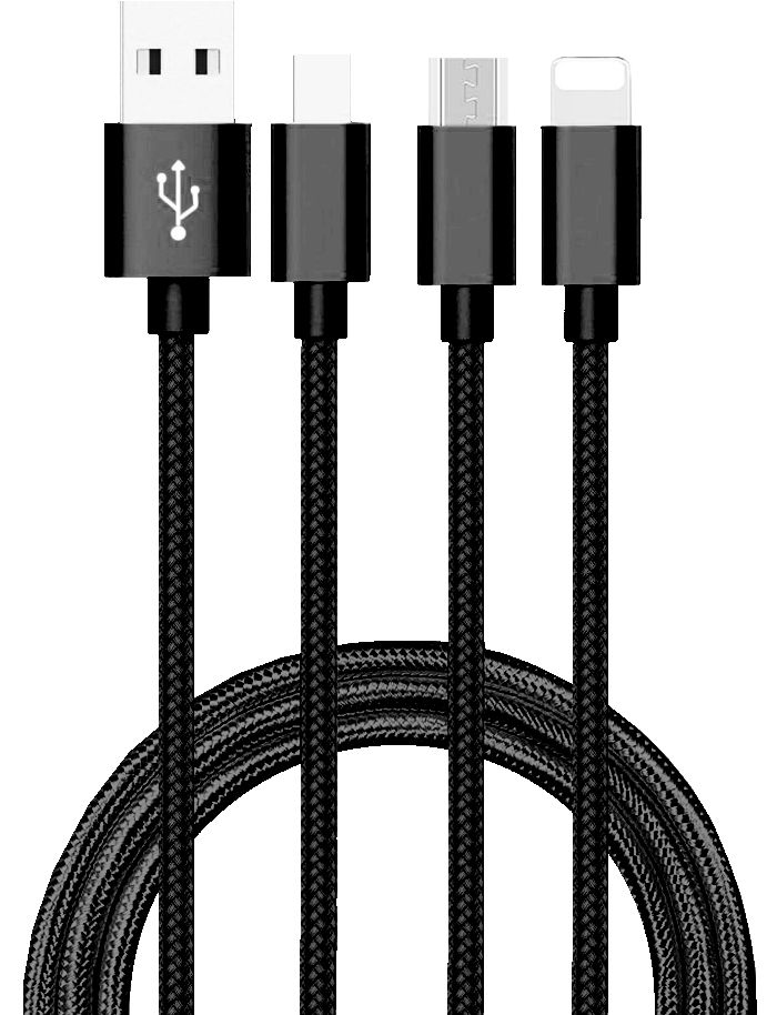 Дата-кабель АТОМ USB A 2.0-USB Type-C,USB B micro,Lightning, 1m, черный