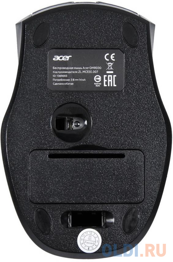 Мышь Acer OMR030 черный оптическая (1600dpi) беспроводная USB (3but)