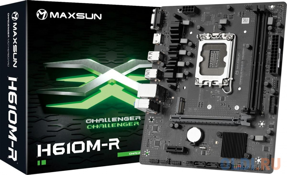 Материнская плата MB Maxsun <MS-Challenger H610M-R> LGA1700 <H610> 1*PCIEx16, 1*PCIEx1, 1*M.2 , 3*SATA3, VGA+HDMI+DP, mATX, 2*DDR4