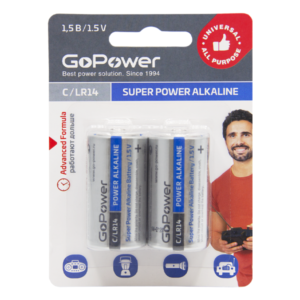 Батарея GoPower C (R14/LR14), 1.5V, 2шт. (00-00017861)