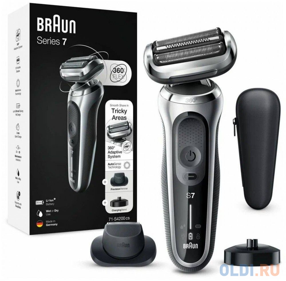 Бритва сетчатая Braun Series 7 71-S4200cs реж.эл.:3 питан.:аккум. черный/серебристый в Москвe