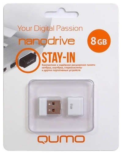 Флешка 8Gb USB 2.0 QUMO Nano nanoDrive, белый (QM8GUD-NANO-W)
