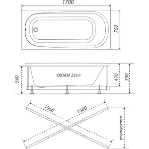 Акриловая ванна Triton Дина 170x75 на каркасе (Щ0000048442) в Москвe