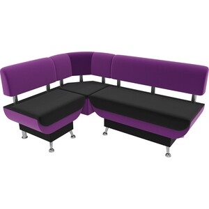 Кухонный угловой диван АртМебель Альфа микровельвет черный фиолетовый левый угол