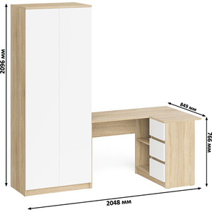 Комплект СВК Мори Стол компьютерный МС-16 правый + Шкаф МШ800.1, цвет дуб сонома/белый