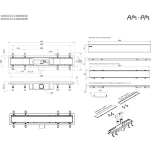 Душевой лоток Am.Pm PrimeFlow затвор Tile 60 см, черный (W02SC-U11-060-04BM) в Москвe