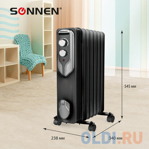 Масляный радиатор Sonnen DFN-07BL 1500 Вт черный/серый