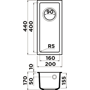 Дополнительная чаша Omoikiri Bosen 20-U GR leningrad grey (4993537)