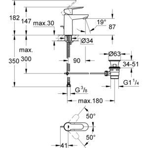 Смеситель для раковины Grohe BauEdge с донным клапаном (23328000)