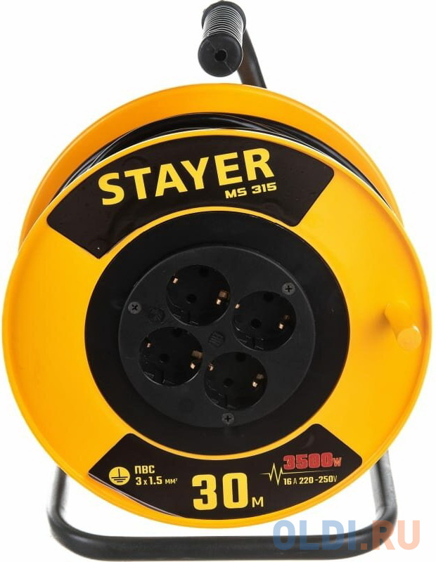 STAYER M-315, ПВС, 3 x 1.5 мм2, 30 м, 3500 Вт, силовой удлинитель на катушке (55078-30)