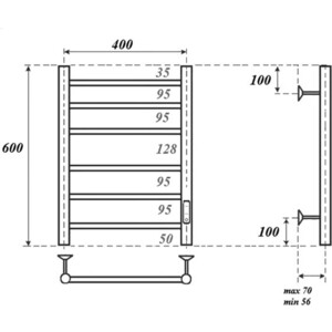 Полотенцесушитель электрический Point П6 400x600 диммер справа, черный (PN10846B)