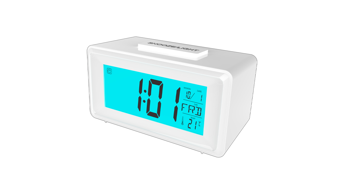 Часы Ritmix CAT-101, синяя подсветка, 2xAAA, будильник, температура, дата, белый
