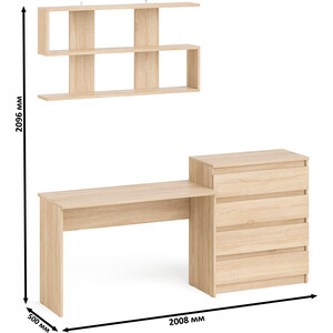 Стол письменный СВК Мори МСП1200.1 + Комод МК800.4 + Полка 1200, цвет дуб сонома (1027865) в Москвe