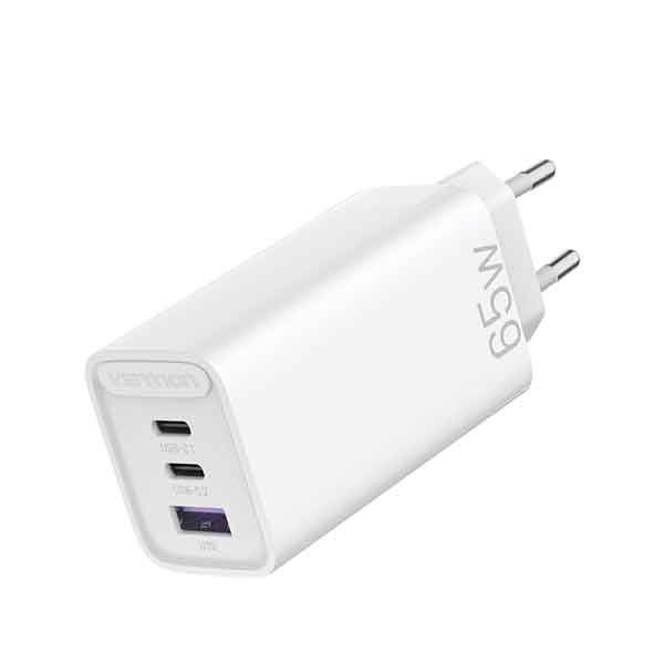 Кабель Vention 3-port USB(C+C+A) GaN Charger(65W/30W/30W) EU-Plug White (FEDW0-EU)