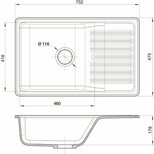 Кухонная мойка GranFest Quarz GF-Z72 черная