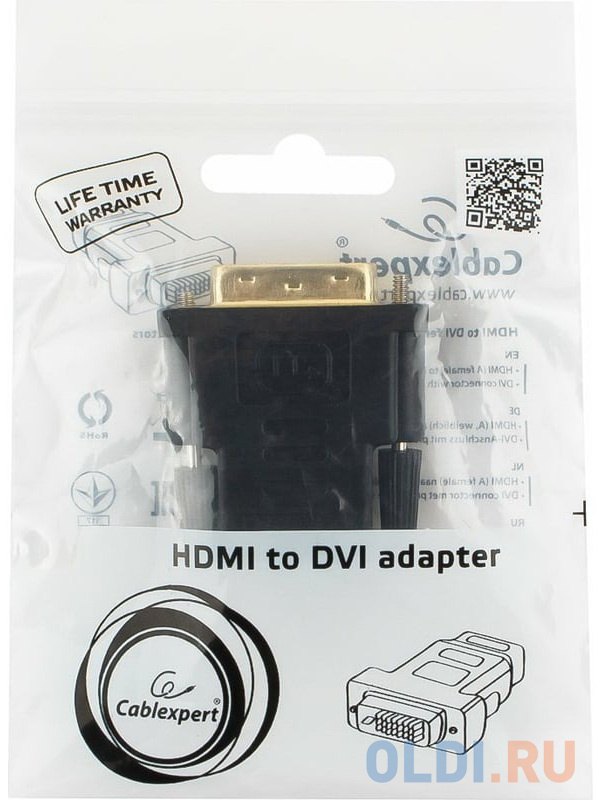 Bion Переходник HDMI-DVI 19F/19M (мама-папа), позолоченные контакты, черный [BXP-A-HDMI-DVI-2]