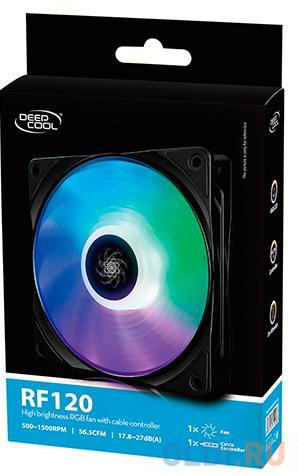 Вентилятор DEEPCOOL RF120 RGB 120x120x25мм (PWM, пит. от мат.платы и БП, RGB подсветка, 500-1500об/мин) Retail