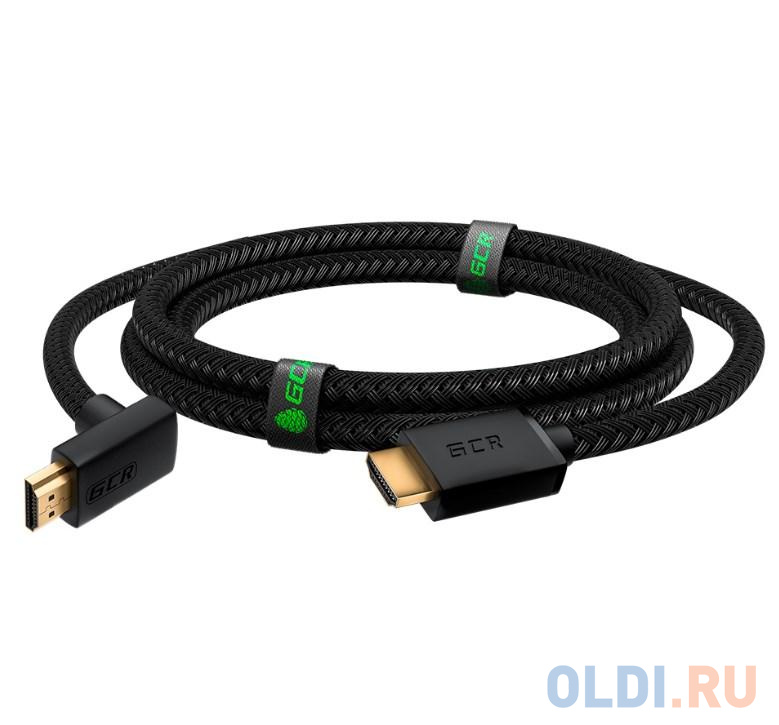 GCR Кабель 2.0m HDMI 2.0, M/M верхний угол, черный нейлон, HDR 4:2:2, Ultra HD, 4K 60 fps 60Hz/5K*30Hz, 3D, AUDIO, 18.0 Гбит/с, 28/28 AWG, GCR-53293