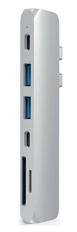 Док-станция Satechi Aluminum Thunderbolt 3 Pro Hub для Macbook Pro (2xUSB 3.0, USB Type-C, Thunderbolt 3, HDMI, SD, micro-SD), Серебристый ST-CMBPS