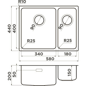 Кухонная мойка Omoikiri Tadzava 58-2-U/IF IN-L нержавеющая сталь (4993774)