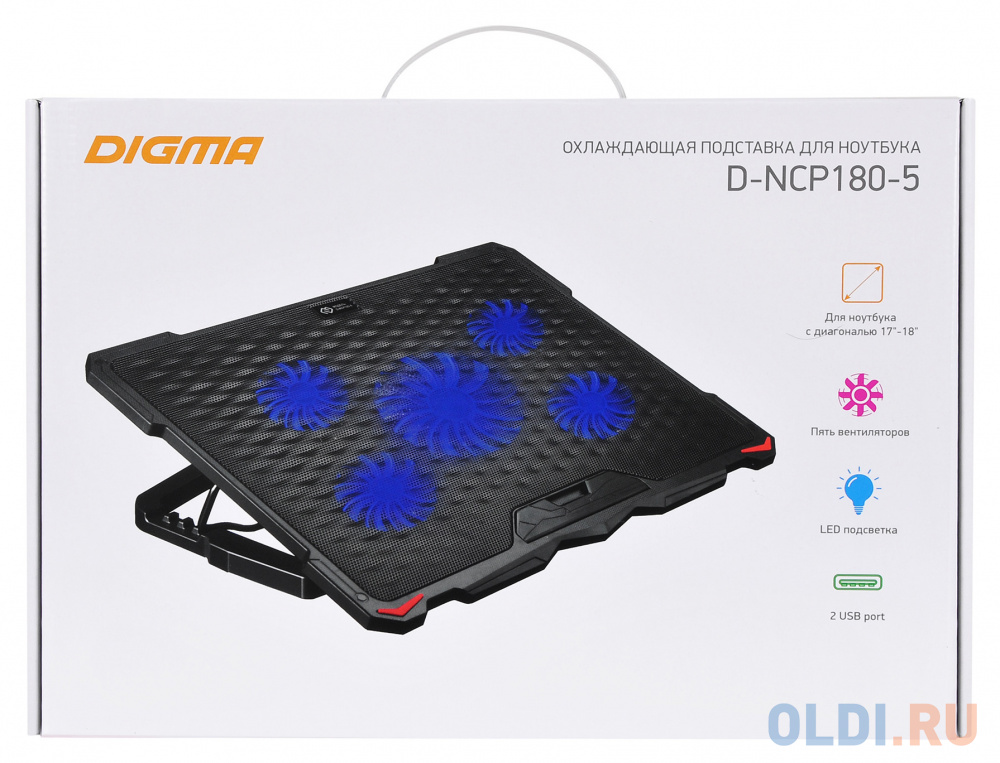 Подставка для ноутбука Digma D-NCP180-5 18"415x295x25мм 2xUSB 5x 79/150ммFAN 850г черный в Москвe