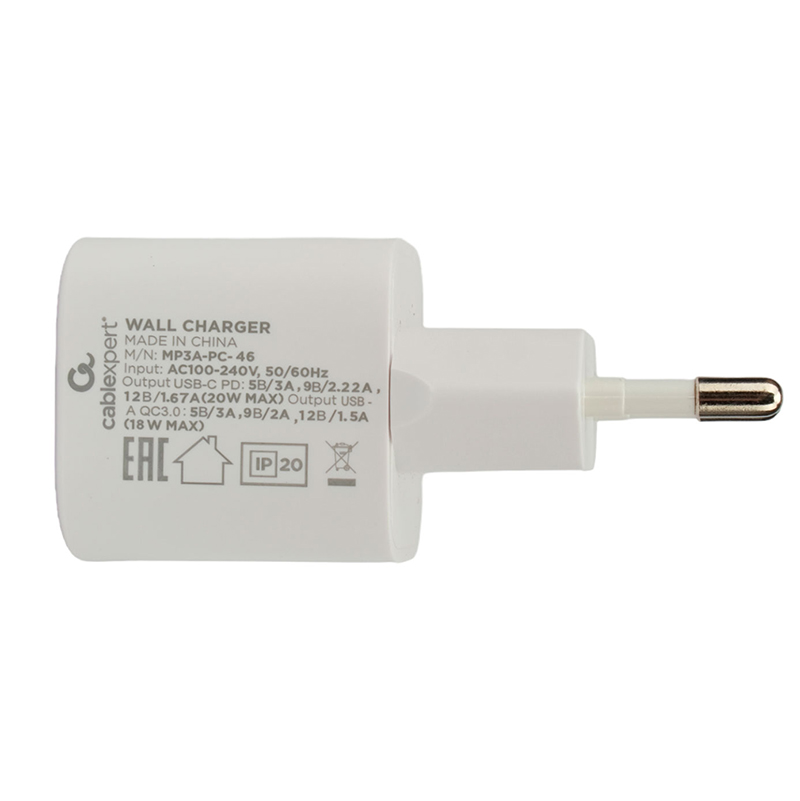 Зарядное устройство Gembird Cablexpert USB - Type-C 3А QC3.0/PD White MP3A-PC-46 в Москвe