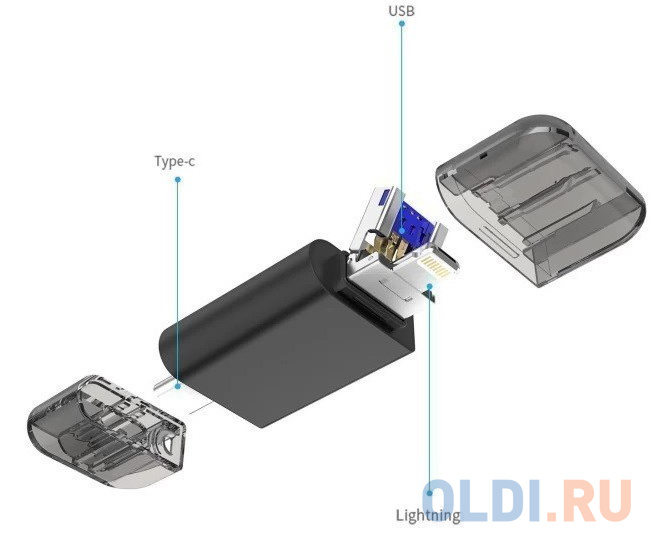 Флешка 128Gb DM APD005 USB 2.0 Lightning USB Type-C черный в Москвe