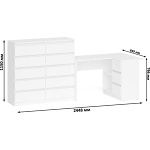 Комплект СВК Мори Стол компьютерный МС-16 правый + Комод МК1200.10, цвет белый